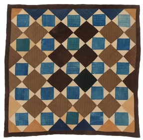 American Linsey-Woolsey Square in a Square Pieced Quilt, Late 18th C.
