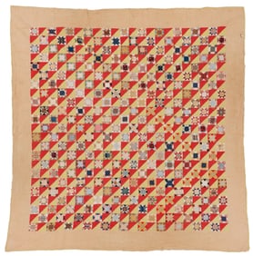 Thousand Triangle and Ohio Star Pieced Quilt, Early 20th C.