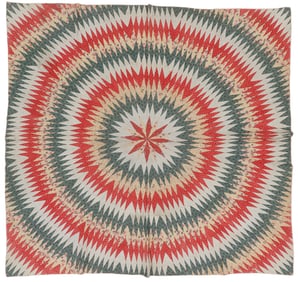 Exceptional Sunburst Pieced Quilt, 19th C.