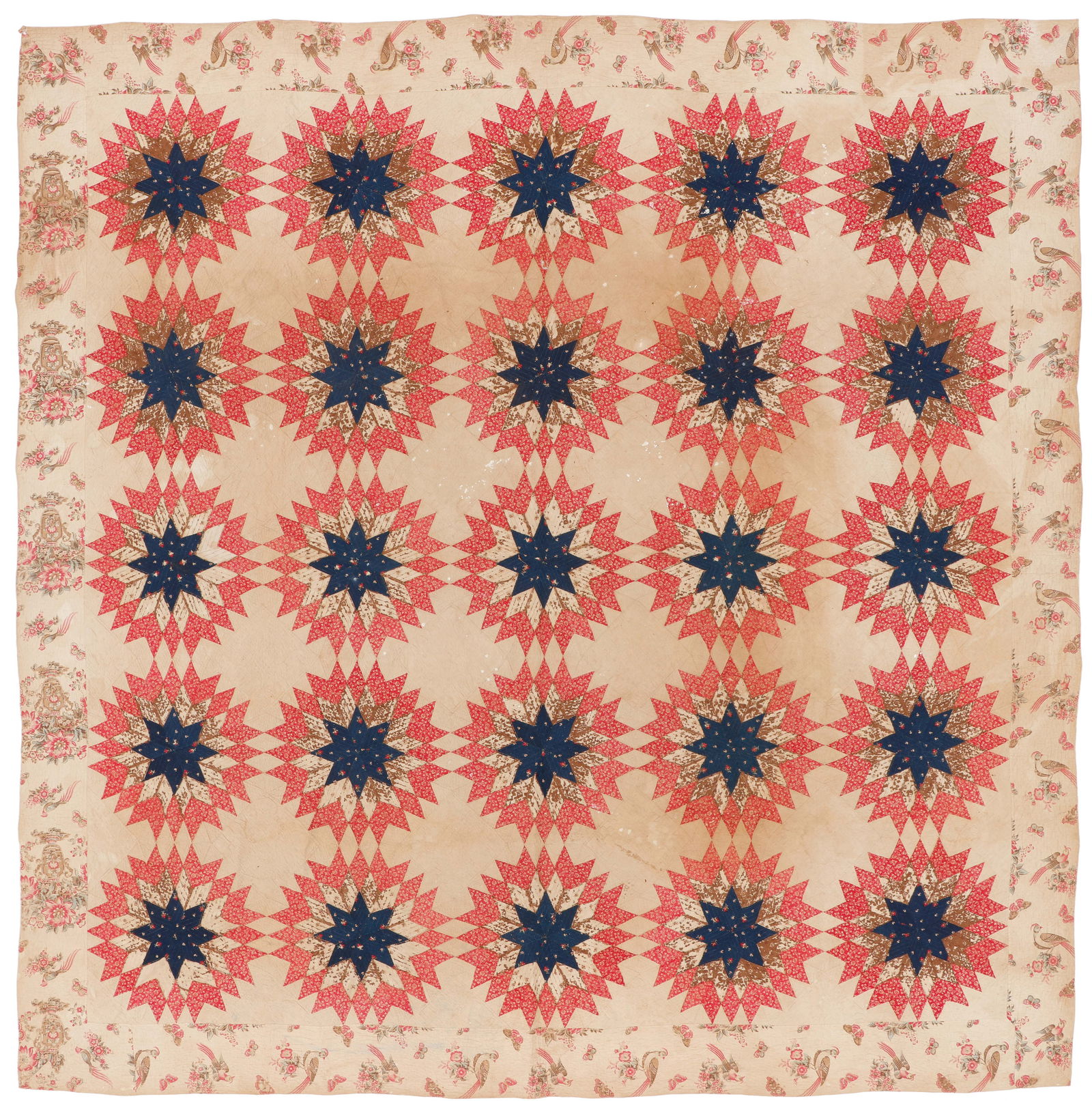 Starburst and Chintz Pieced Quilt, Early 19th C. (1 of 6)