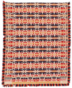 Signed Jacquard Figured and Fancy Coverlet, Nazareth, PA, Dated 1848