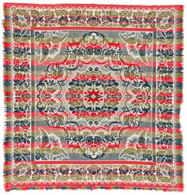 Tricolor Jacquard Figured and Fancy Coverlet, Mid 19th C.
