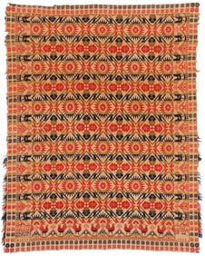 Signed Jacquard Figured and Fancy Coverlet, Hilltown, Bucks County, PA, Dated 1859
