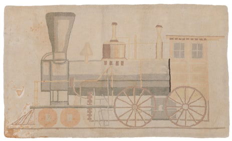 American Latch Hook Locomotive Rug, 1930s/40s