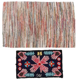 New Mexico Latch Hook Rug and Rag Rug, Early/Mid 20th C.