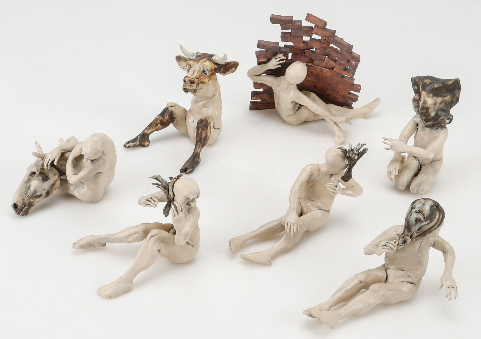 Aggie Zed (South Carolina, b.1952) 7 Bisque Pottery Figures (1 of 8)