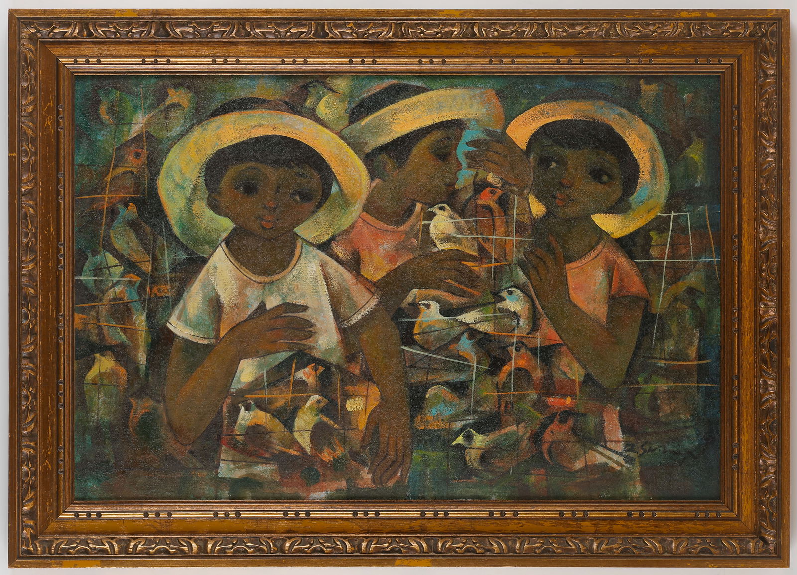 Roger San Miguel (Filipino/Philippines, b. 1940) "Three Children In Hats" (1 of 3)