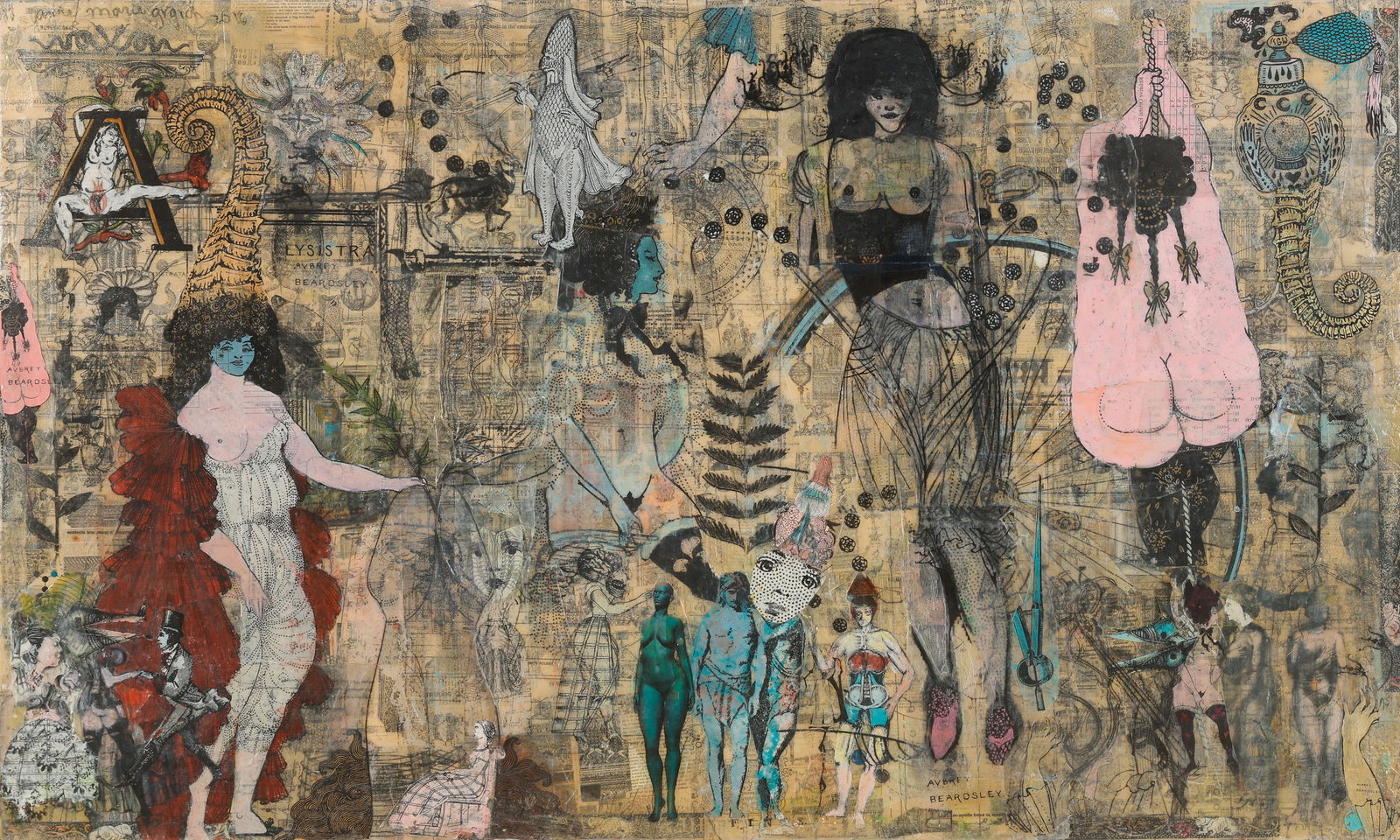 Anne Grgich (American) Diptych No. 2, Outsider Art: Anne Marie Grgich (American, b. 1961) Untitled No. 2 (Diptych), 2016, mixed media collage on canvas, signed. Unframed. Size: 36'' x 60'', 91 x 152 cm (stretcher). A featured Raw Vision artist, Anne Gr