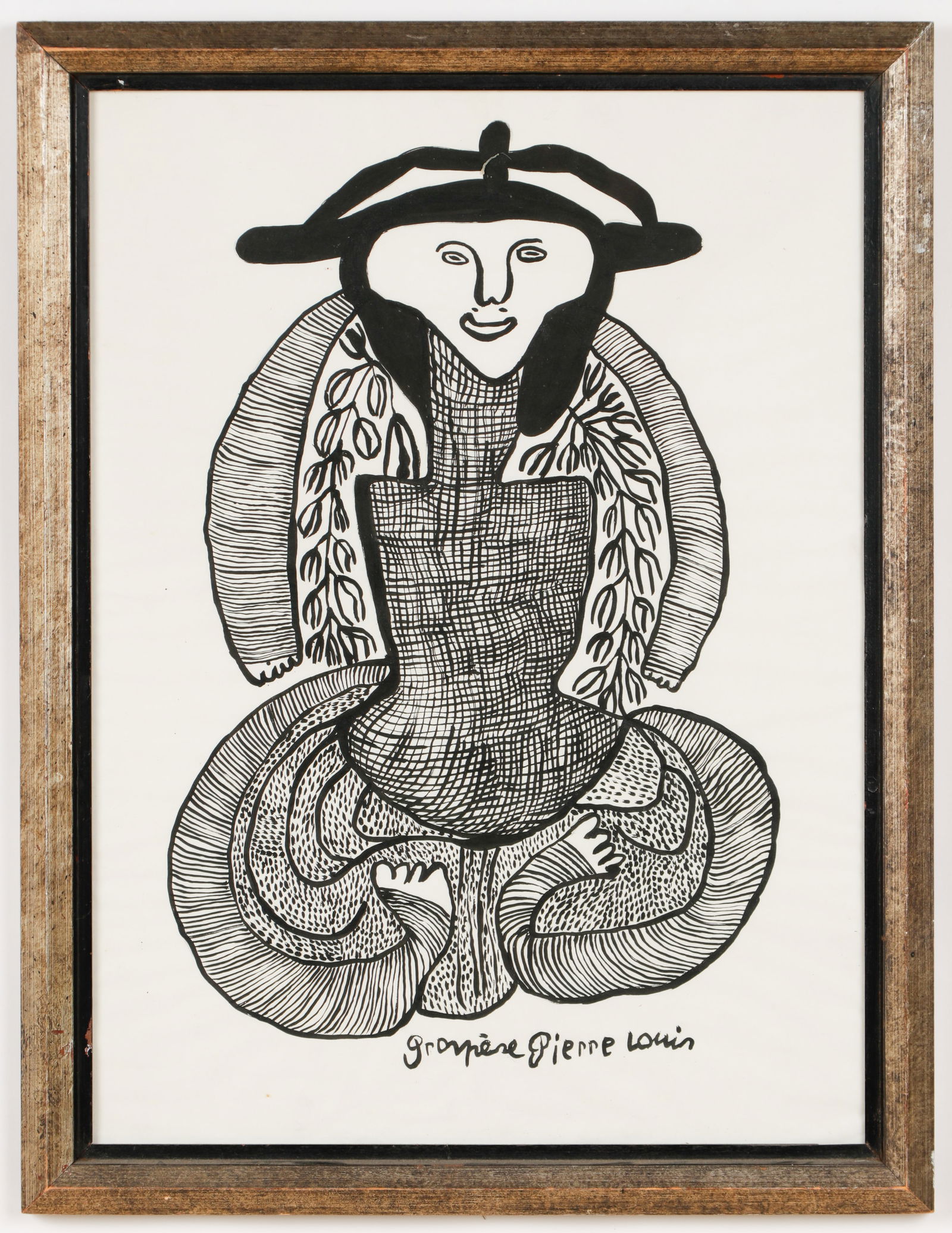 Prospere Pierre-Louis (Haitian, Haiti) Loa/Lwa, Saint Soleil: Prospere Pierre-Louis (Haitian, 1947-1997) Loa/Lwa, circa 1990, ink on paper, signed. Framed. Size: 22.75'' x 16.5'', 58 x 42 cm (sight); 25.5'' x 19.5'', 65 x 50 cm (frame). Provenance: Galerie Macon