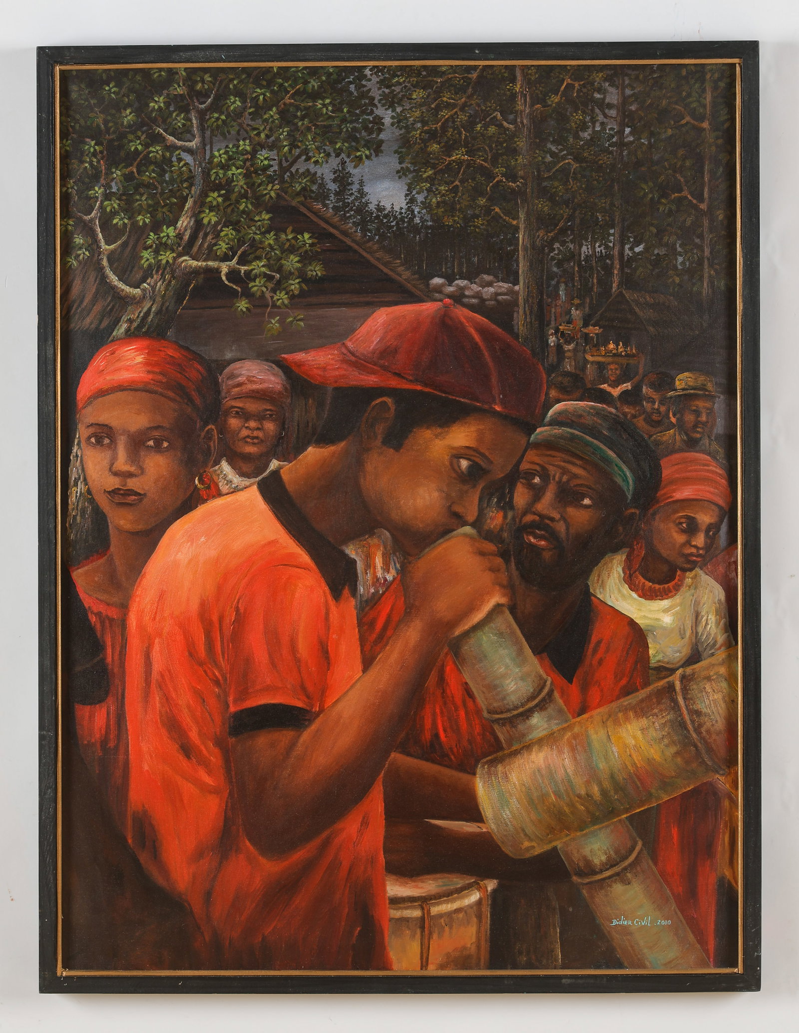 Didier Civil (Haitian, Haiti) Rara, 2010: Didier Civil (Haitian, b. 1973) Untitled (Rara), 2010, oil painting on canvas, signed and dated. Framed. Size: 40'' x 30'', 102 x 76 cm (stretcher); 41.5'' x 31.5'', 105 x 80 cm (frame). Provenance: G
