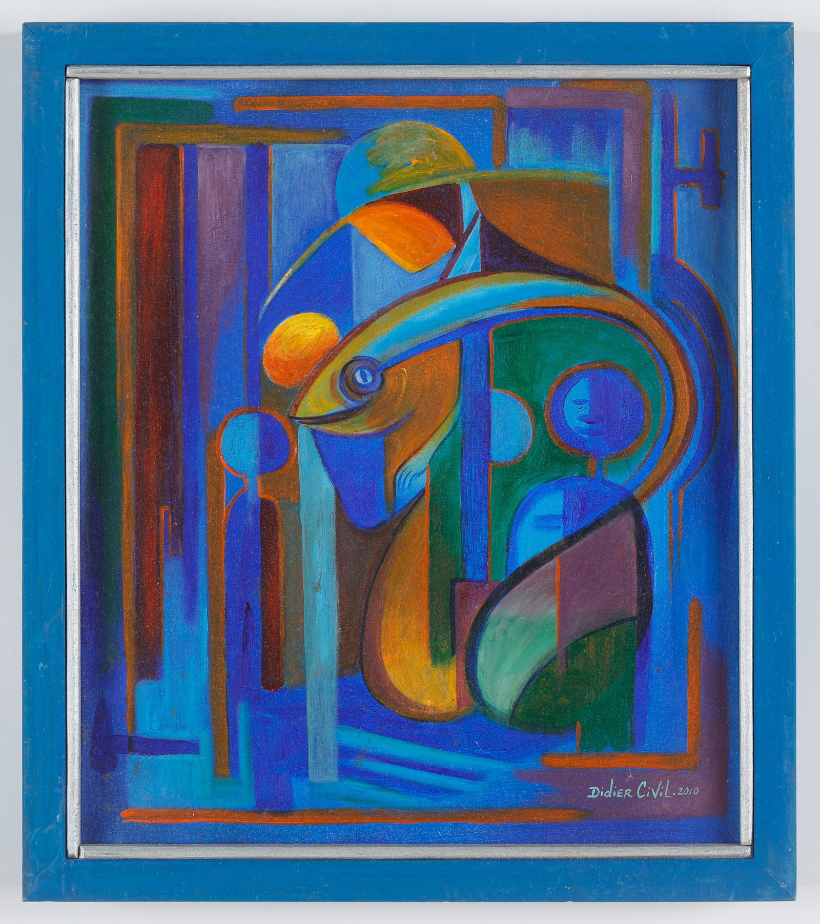 Didier Civil (Haitian, Haiti) Abstract Shapes, 2010: Didier Civil (Haitian, b. 1973) Untitled (Abstract Shapes), 2010, oil painting on canvas, signed and dated. Framed. Size: 14'' x 12'', 36 x 30 cm (stretcher); 15.25'' x 13.5'', 39 x 34 cm (frame). Pro
