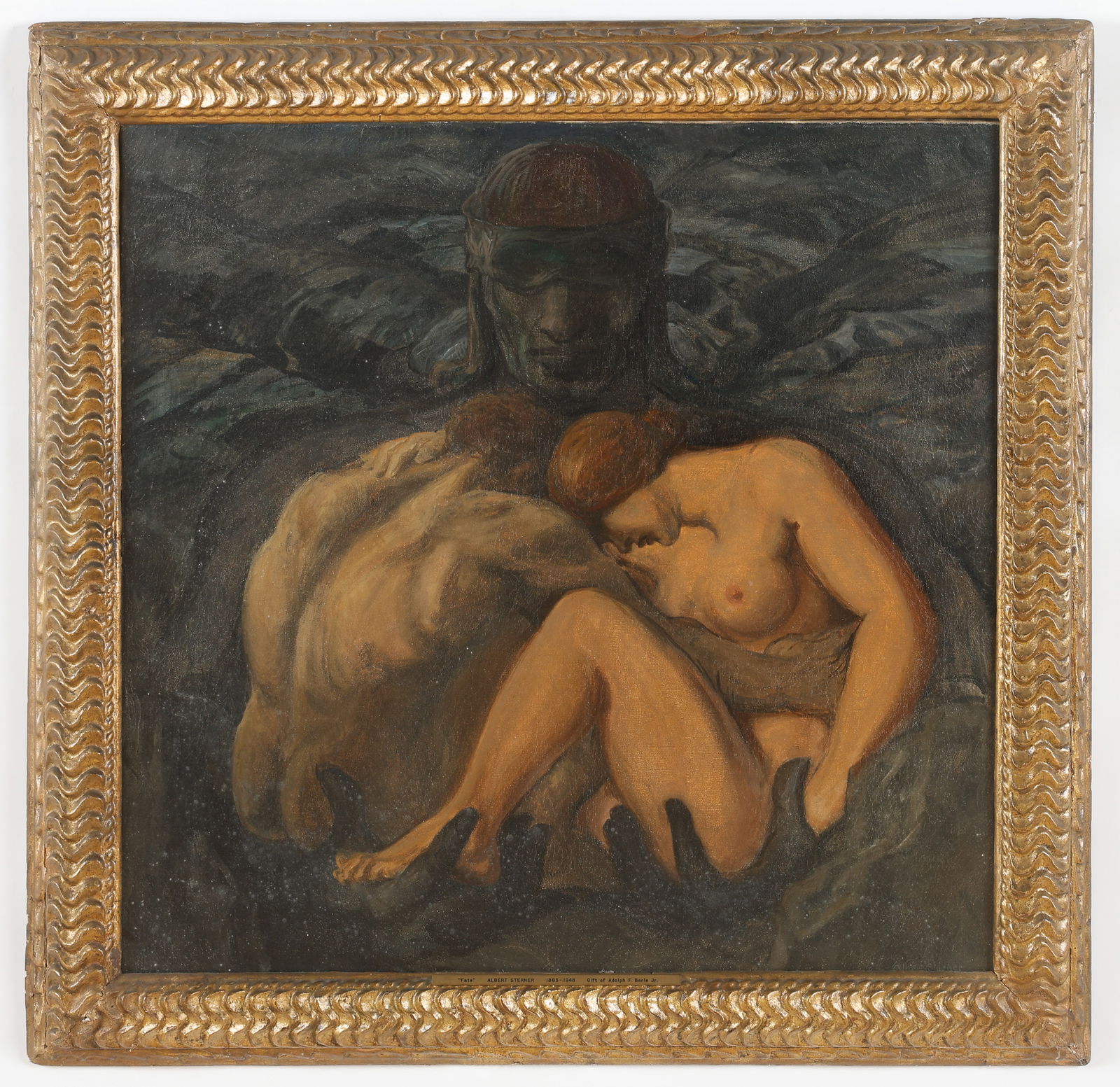 Albert Edward Sterner (British/American, 1863-1946) "Fate": Albert Edward Sterner (British/American, 1863-1946) "Fate," tempera on canvas, signed. Framed. Size: 35.5'' x 35.5'', 90 x 90 cm (stretcher); 42.5'' x 43'', 108 x 109 cm (frame). Provenance: Christie'