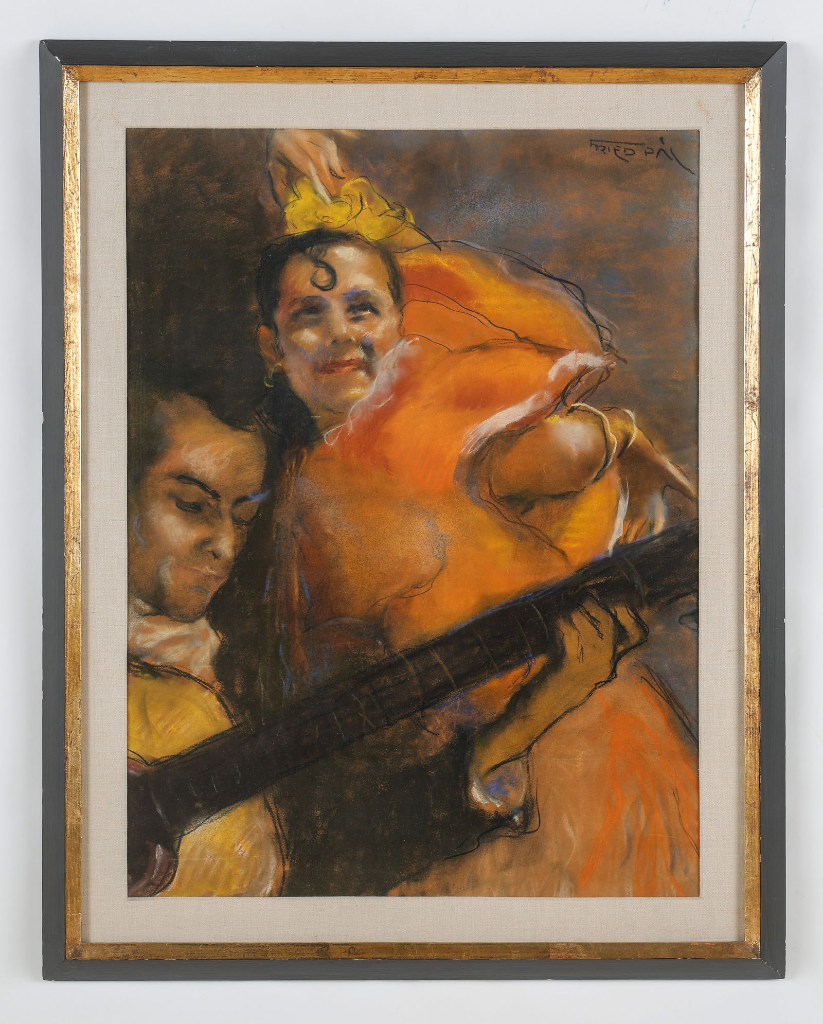 Pal Fried (Hungarian-American, 1893-1976) Untitled (Can-Can Dancer): Pal Fried (Hungarian-American, 1893-1976) Untitled (Can-Can Dancer), Mixed Media on paper, signed. Framed. Size: 29'' x 22'', 74 x 56 cm (paper ); 36'' x 28.5'', 91 x 72 cm (frame).