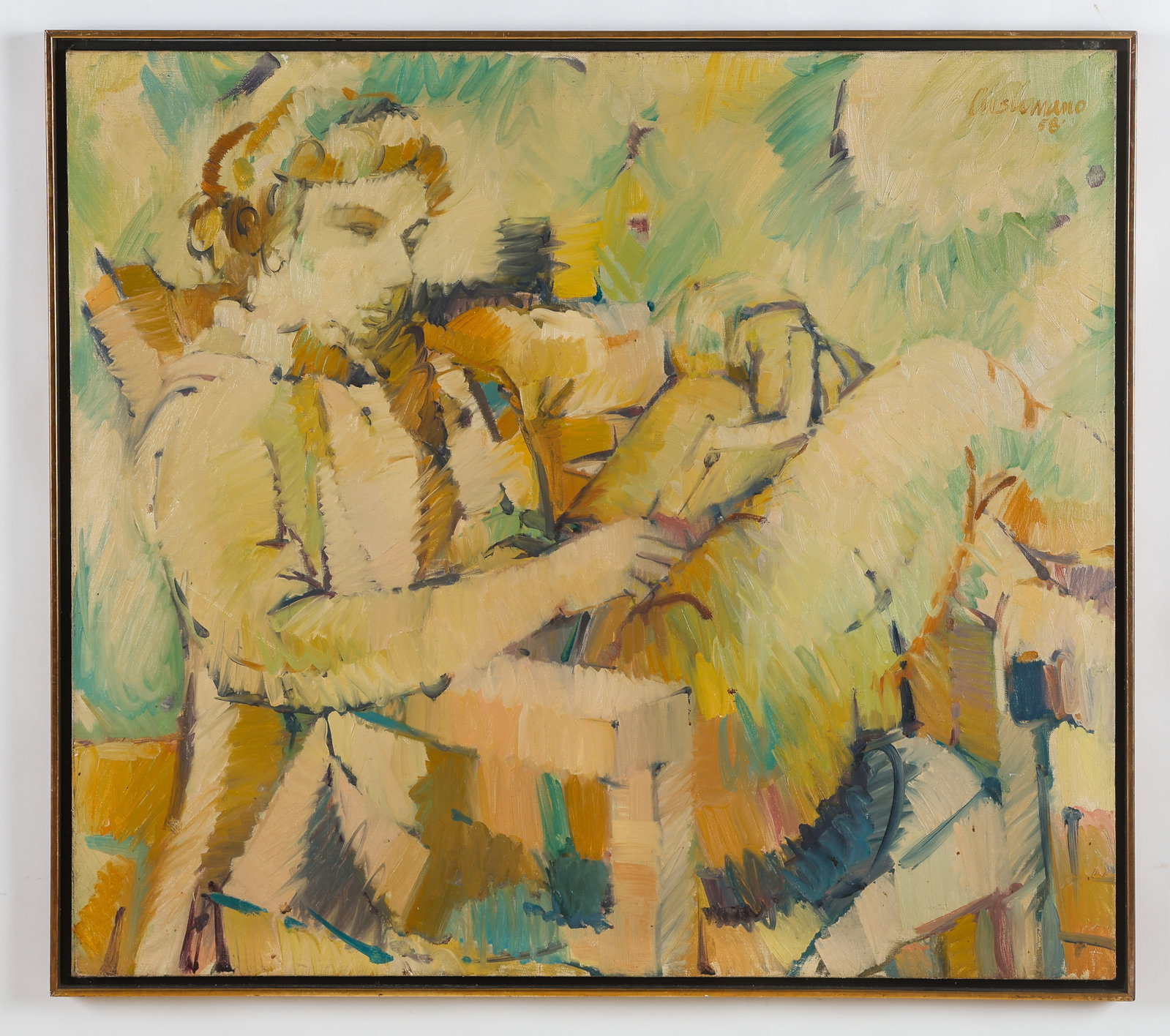 Stefano Cusumano (American, 1912-1975) "Noelle," 1958: Stefano Cusumano (American, 1912-1975) "Noelle," 1958, oil painting on canvas, signed, titled and dated. Framed. Size: 39'' x 44'', 99 x 112 cm (stretcher); 40.75'' x 45.5'', 104 x 116 cm (frame).