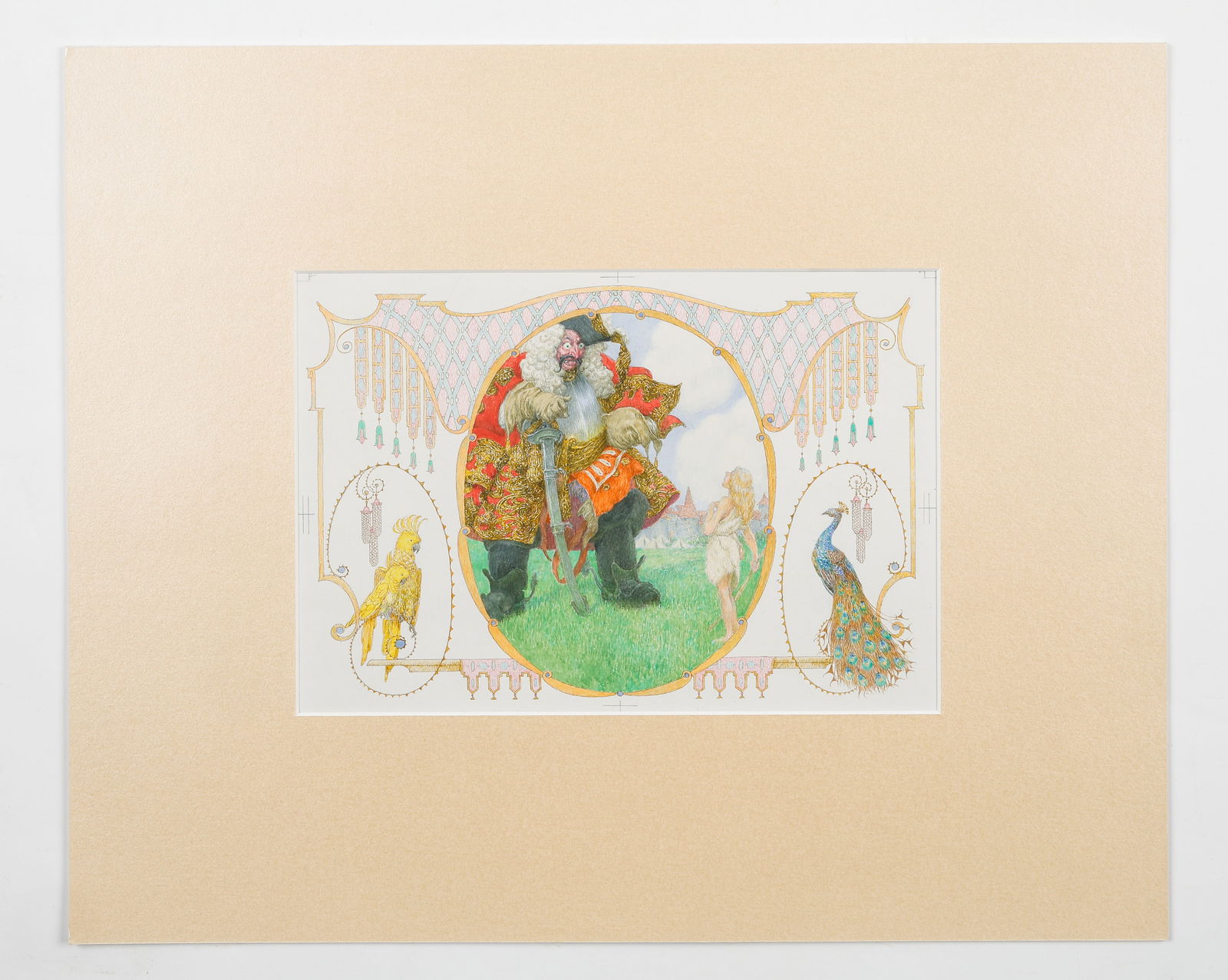 Heinrich Lefler (Austria, 1863-1919) Original Illustration Art: Heinrich Lefler (Austria, 1863-1919) Original Illustration Art. "David and Goliath," watercolor on paper. Size: 14.5'' x 18.75'', 37 x 48 cm (sheet); 17.75'' x 21.5'', 45 x 55 cm (mat). Provenance: Bo