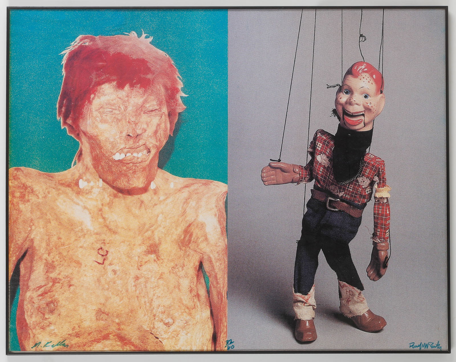 Paul McCarthy (American, b. 1945) and Mike Kelley (American, 1954-2012) "Redheads": Paul McCarthy (American, b. 1945) and Mike Kelley (American, 1954-2012) "The Popular Figure," c.1993, offset lithograph on paper, signed, 32/80. Framed. Size: 32.5'' x 42'', 83 x 107 cm (sheet); 33.5'