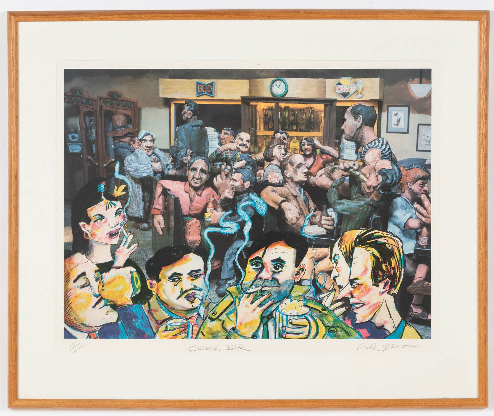 Red Grooms (American, b. 1937): Red Grooms (American, b. 1937) "Cedar Bar," 1987, offset color lithograph, signed and numbered: 15/200. Framed. Size: 22'' x 30'', 56 x 76 cm (image); 32.5'' x 39.25'', 83 x 100 cm (frame).