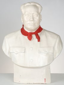 Chinese Plaster Bust of Mao Zedong with Red Scarf, H: 44"