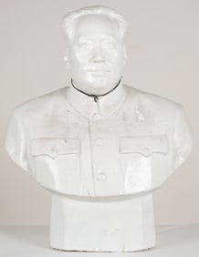 Chinese White Plaster Bust of Mao Zedong, H: 43"
