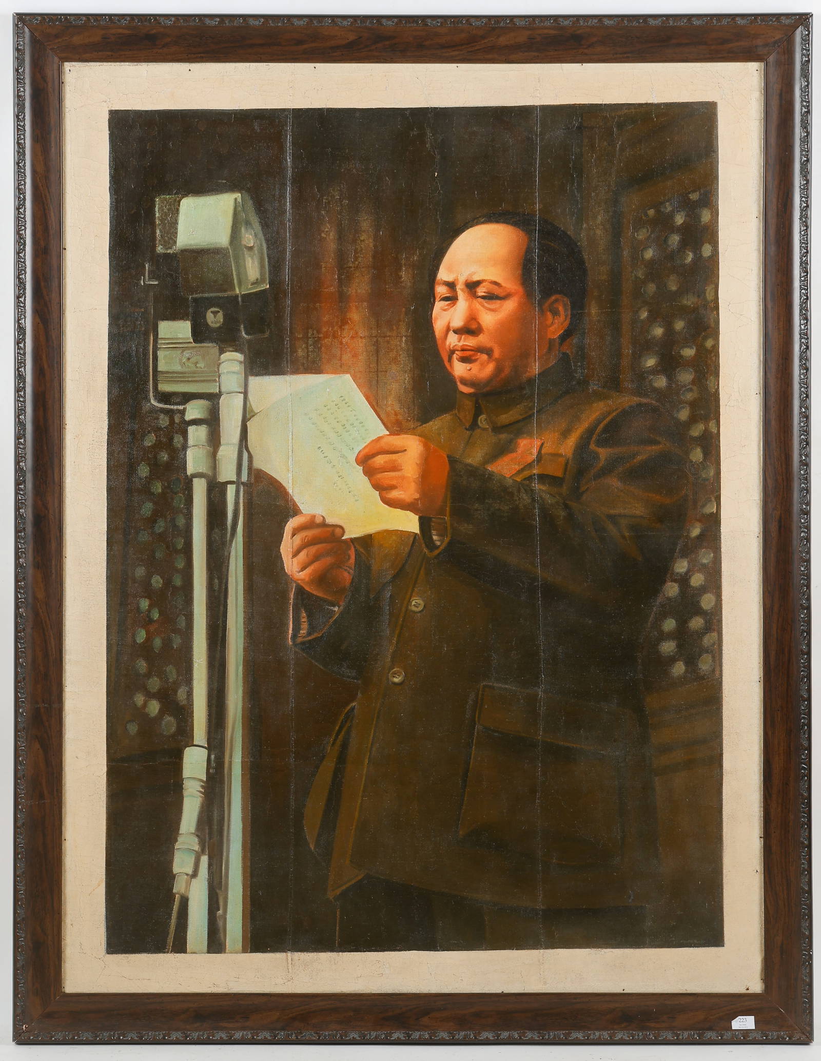 Large Vintage Chinese Oil Painting of Mao Reading The Proclamation