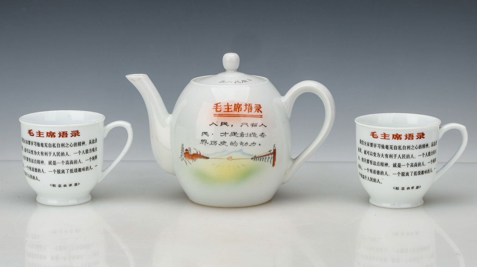 Chinese Cultural Revolution 3-Piece Ceramic Tea Set (1 of 7)