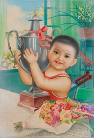 Vintage Chinese "Chubby Baby" Poster Original Illustration Art