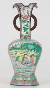 Canton Enamel Vase, Enamel on Copper, C. 1968-1971