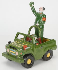 Ceramic Statue Of Mao Zedong Inspecting the Troops in a Jeep
