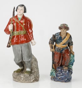 2 Chinese Ceramic Statues Of Vietnamese Militia
