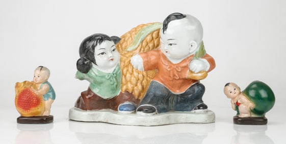 Three Chinese Ceramic Figurines From The Great Leap Forward