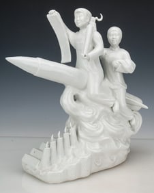 Chinese Cultural Revolution Porcelain Figural Group, H: 15.5"