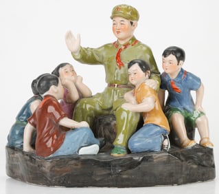 Chinese Ceramic Figural Group "Uncle Lei Feng Storytelling"