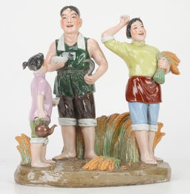 Chinese Painted Ceramic Figural Group of Peasants with the Harvest