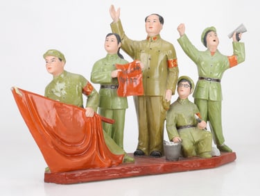 Chinese Ceramic Figural Group Of Mao And 4 Red Guards Soldiers