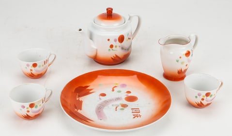 Chinese Cultural Revolution 6-Piece Porcelain Tea Set