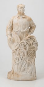 Chinese White Plaster Statue Of Mao Zedong in a Field of Wheat