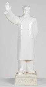 Chinese Ceramic Figure of Mao Standing with his Right Hand Raised, H: 45"