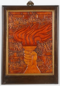 Chinese Cultural Revolution Relief Carved Wood Panel
