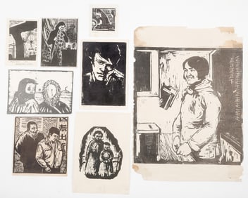 8 Vintage Chinese Woodcut Prints