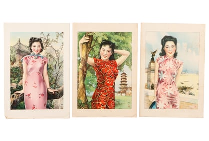 3 Vintage Shanghai Beauties Pin-Up Advertising Posters, Early 20th C.
