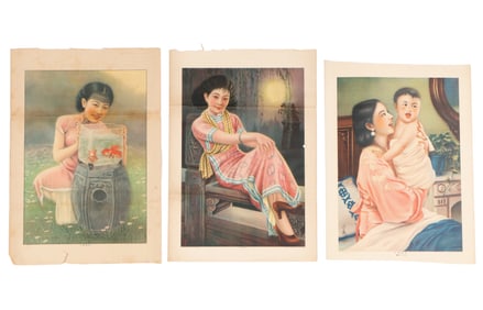 3 Vintage Shanghai Beauties Pin-Up Advertising Posters, Early 20th C.