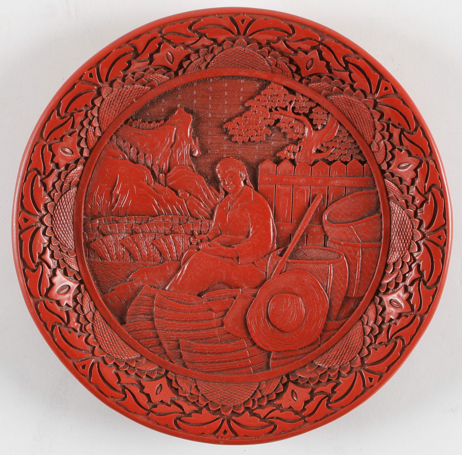 Chinese Cultural Revolution Carved Lacquered Plate (1 of 3)