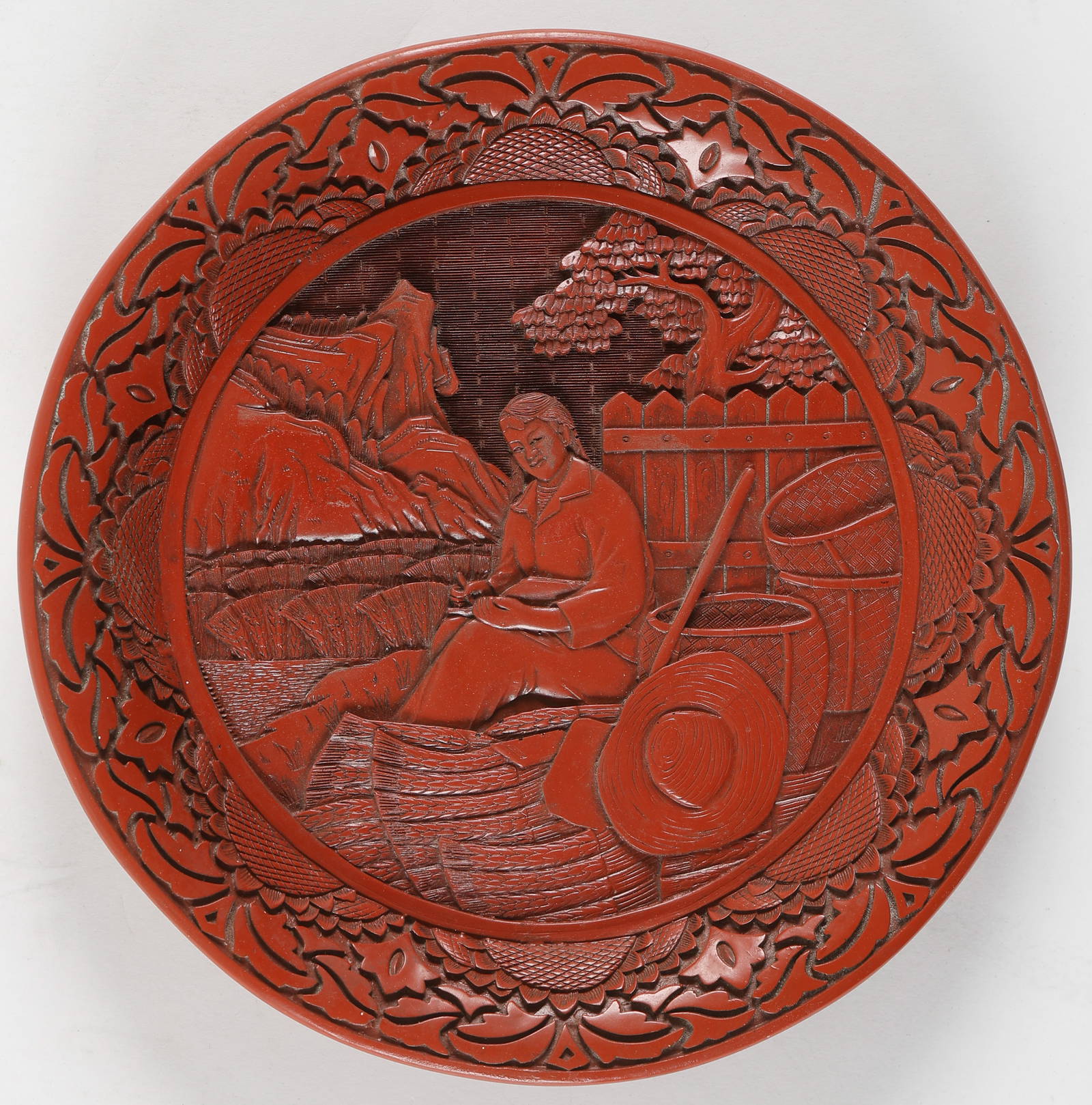 Chinese Cultural Revolution Carved Lacquer Plate