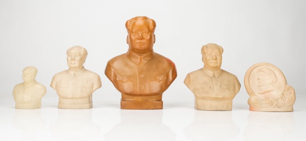4 Cultural Revolution Rubber Busts And 1 Plaque Of  Mao Zedong (1893-1976)