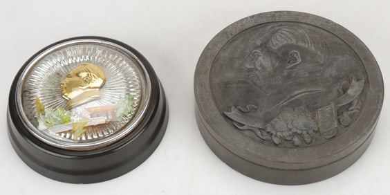 Chinese Black Ink Stone Box Ad Chairman Mao Plaque