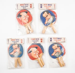 5 Pairs Mao Zedong and Richard Nixon Caricature Ping Pong Paddles