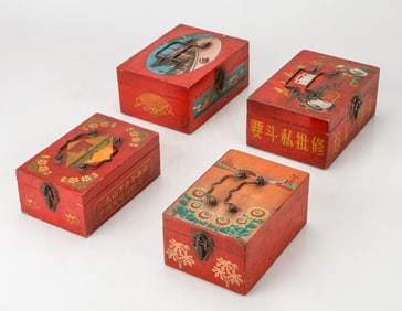 4 Antique Wooden Jewelry Boxes