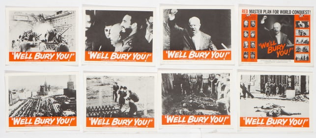 8 Cold War Era Movie Lobby Card Posters "We'll Bury You!" 1962