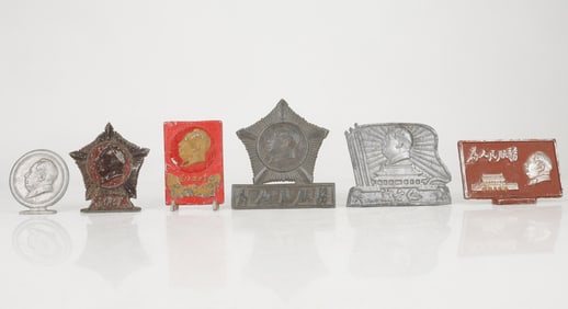 Group of 6 Commemorative Aluminum Chairman Mao Plaques