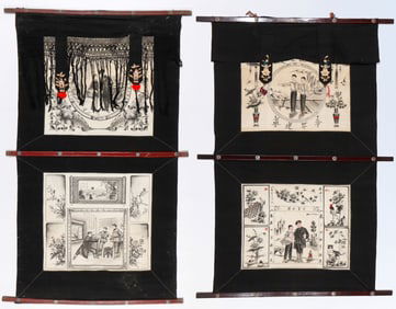 Chinese Hand-Painted 2-Panel Theater Curtains